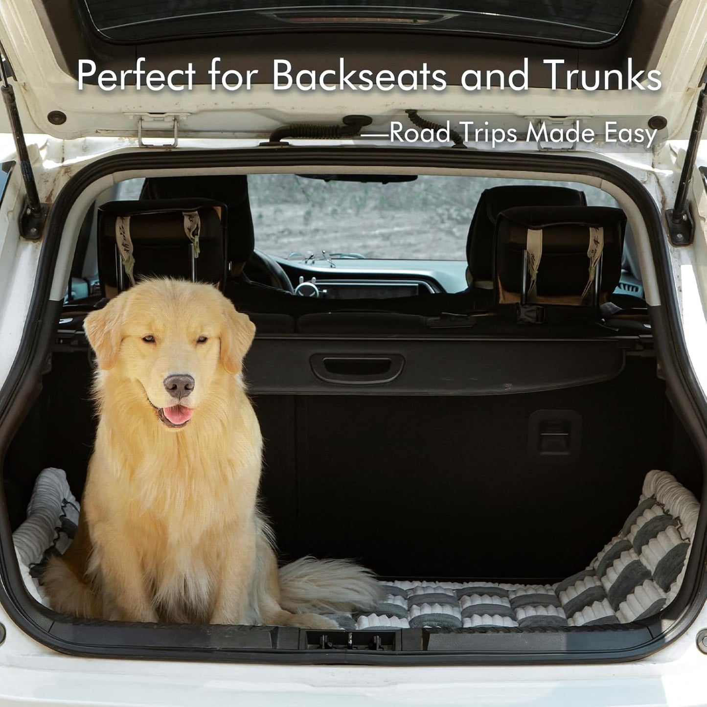 Dog Bed for Car, Pet Travel Backseat Mat for Vehicle SUV Truck Jeep Automobile, Large Washable Foldable Non-Slip Fuzzy Soft Comfortable Cozy Extender Protector Cover Pad, Grey, 24.8x54 in