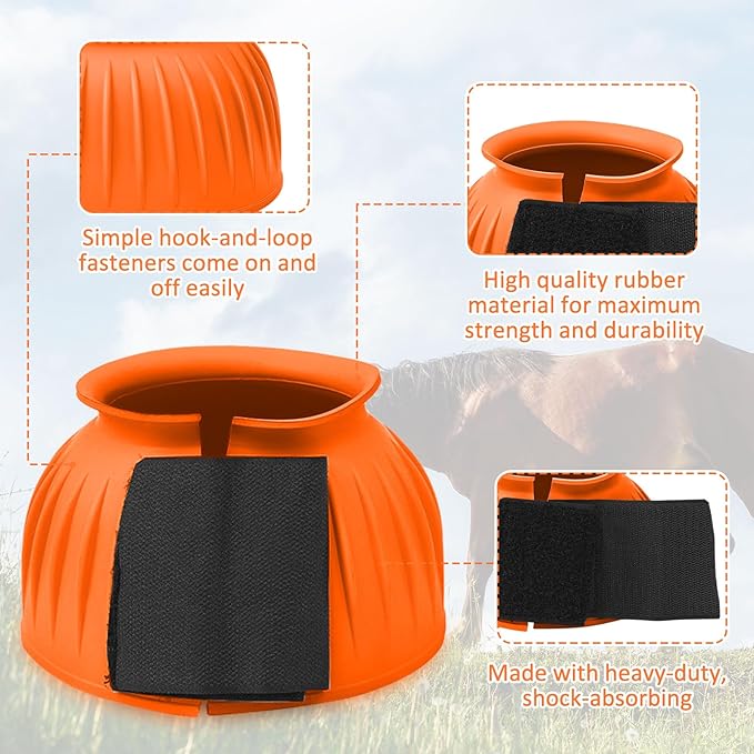 Abbylike Horse Bell Boots Protect Against Hoof Impact Trauma Rubber Bell Boots Horse Care for Turnout No Rub Design Comfort Quick Wrap Hook and Loop