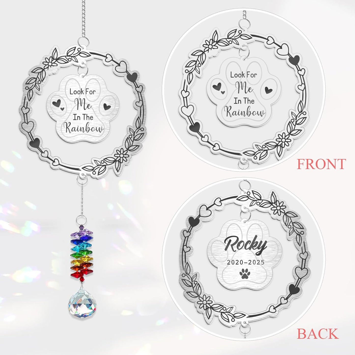 Look for Me in The Rainbow Dog Memorial Suncatcher - Personalized Aluminum Paw Print Ornament - Rainbow Bridge Pet Loss Gift for Dog Lovers - Custom RIP Pet Keepsake 2025