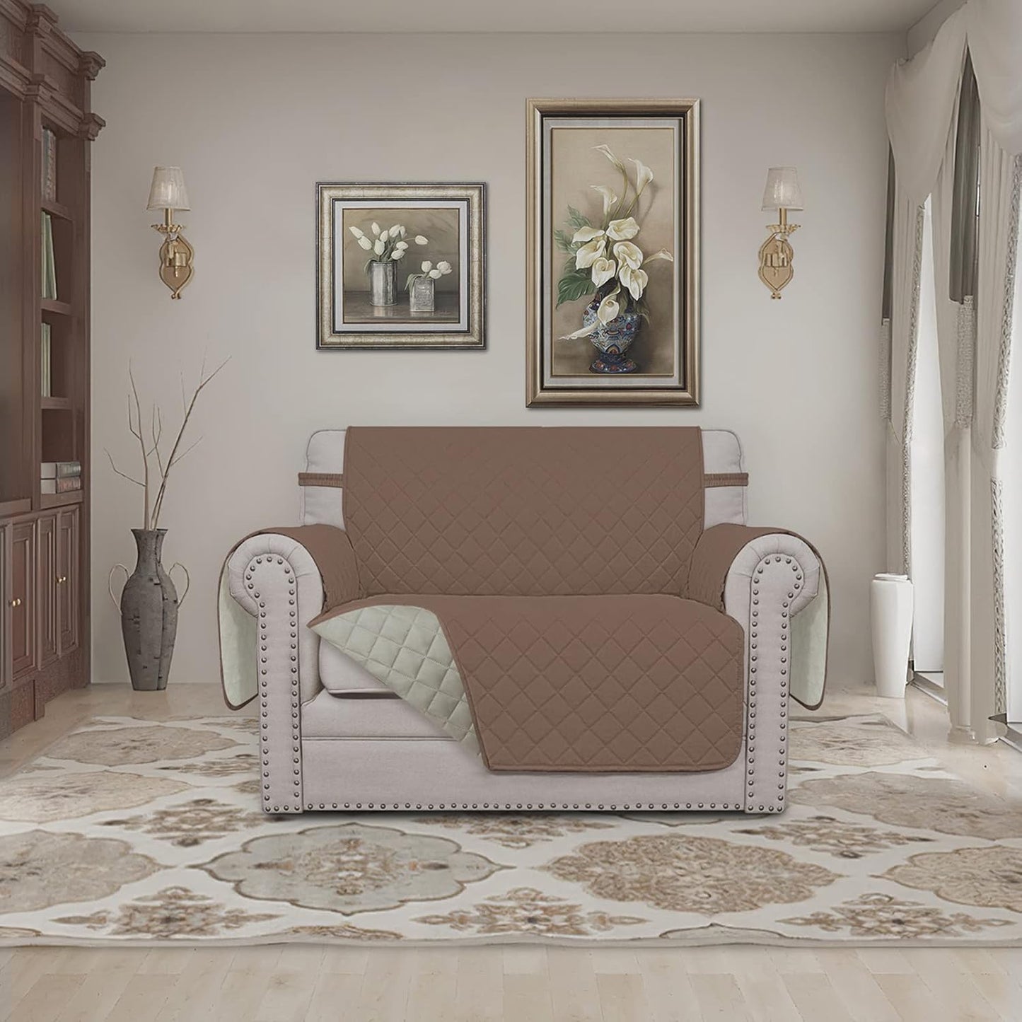 Easy-Going Oversized Chair Sofa Slipcover Reversible Sofa Cover Water Resistant Couch Cover Furniture Protector Cover with Elastic Straps for Pets Dog (Oversized Chair, Brown/Beige)