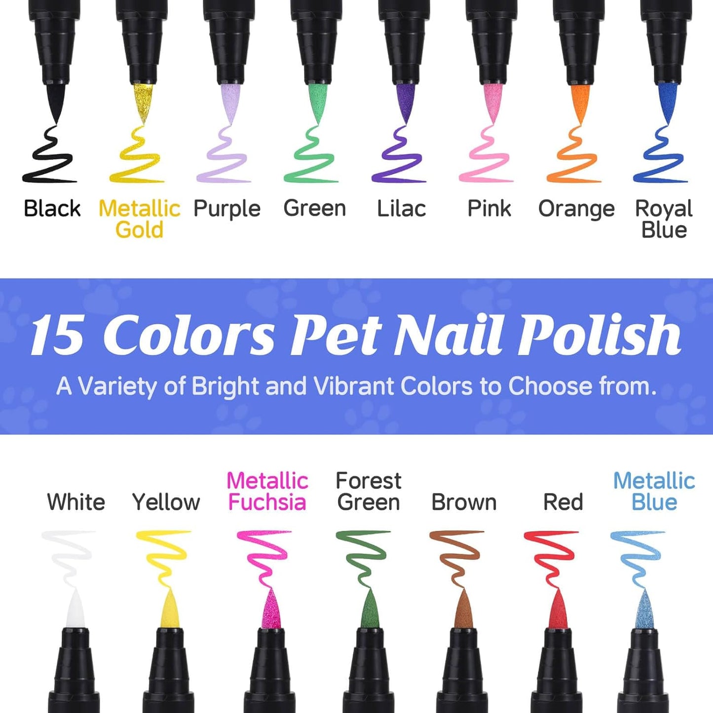 Dog Nail Polish Pens Quick Dry, 15 Colors Safe Set for DIY Pretty Nails, Ideal Gifts for Dogs Cats Light Dark Nails, Odorless, Non-Toxic, Water-Based Pet Accessories