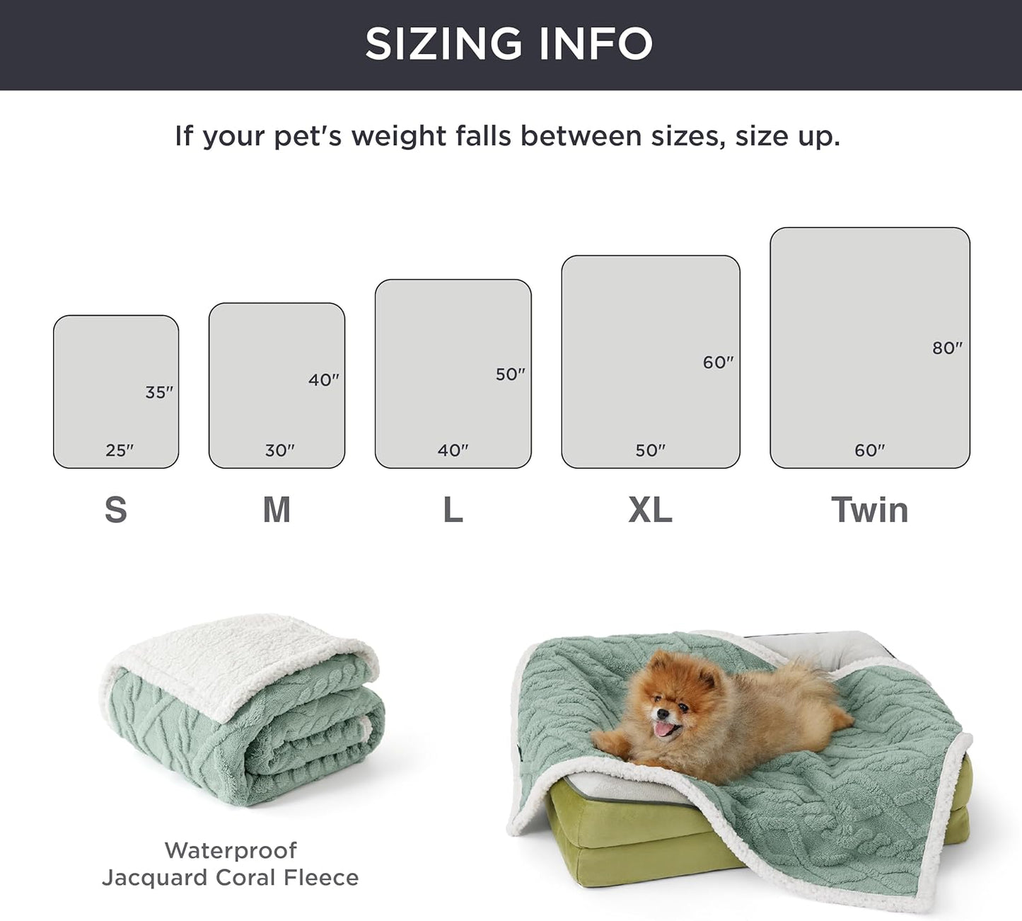 Bedsure Waterproof Dog Blankets for Large Dogs - Pet Blanket for Couch Protector Washable, Premium Jacquard Coral Fleece Cat Throw Blanket, Soft Plush Reversible Furniture Protection, 50"x60", Green