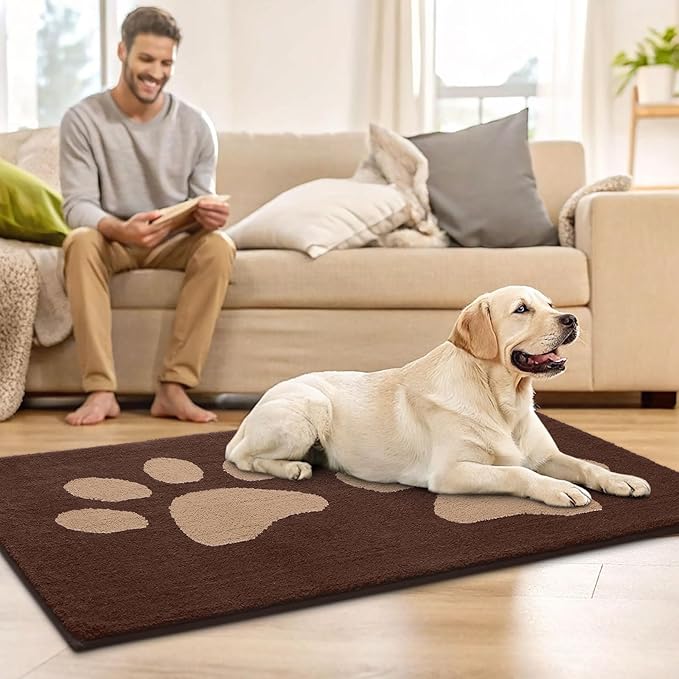 Buganda Dog Door Mat for Muddy Paws, Absorbent Dirt Trapper Washable Indoor Doormats, Non Slip Low-Profile Mud Mat for Dogs, Front Entrance Doormat for Inside Floor (30x20 Inches, Brown)