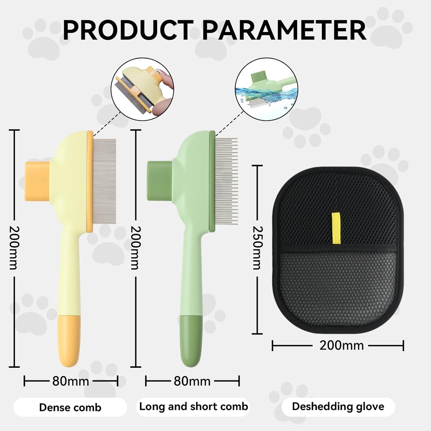 Cat and Dog Flea Comb with Pet Hair Removal Glove, Portable Pet Cleaning Set for Massage and Grooming, Deshedding, Fur Cleaning (4-PCS)