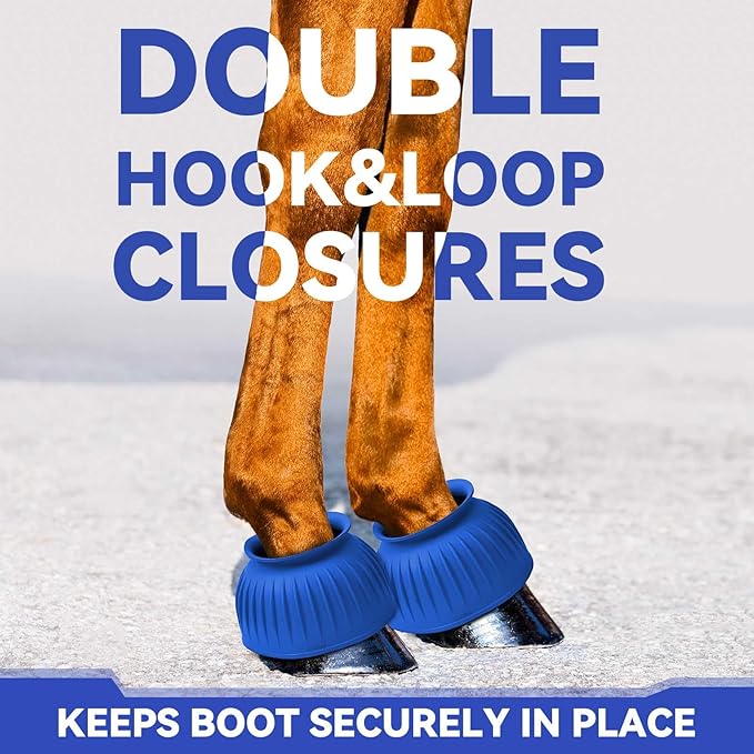 Abbylike Horse Bell Boots Protect Against Hoof Impact Trauma Rubber Bell Boots Horse Care for Turnout No Rub Design Comfort Quick Wrap Hook and Loop