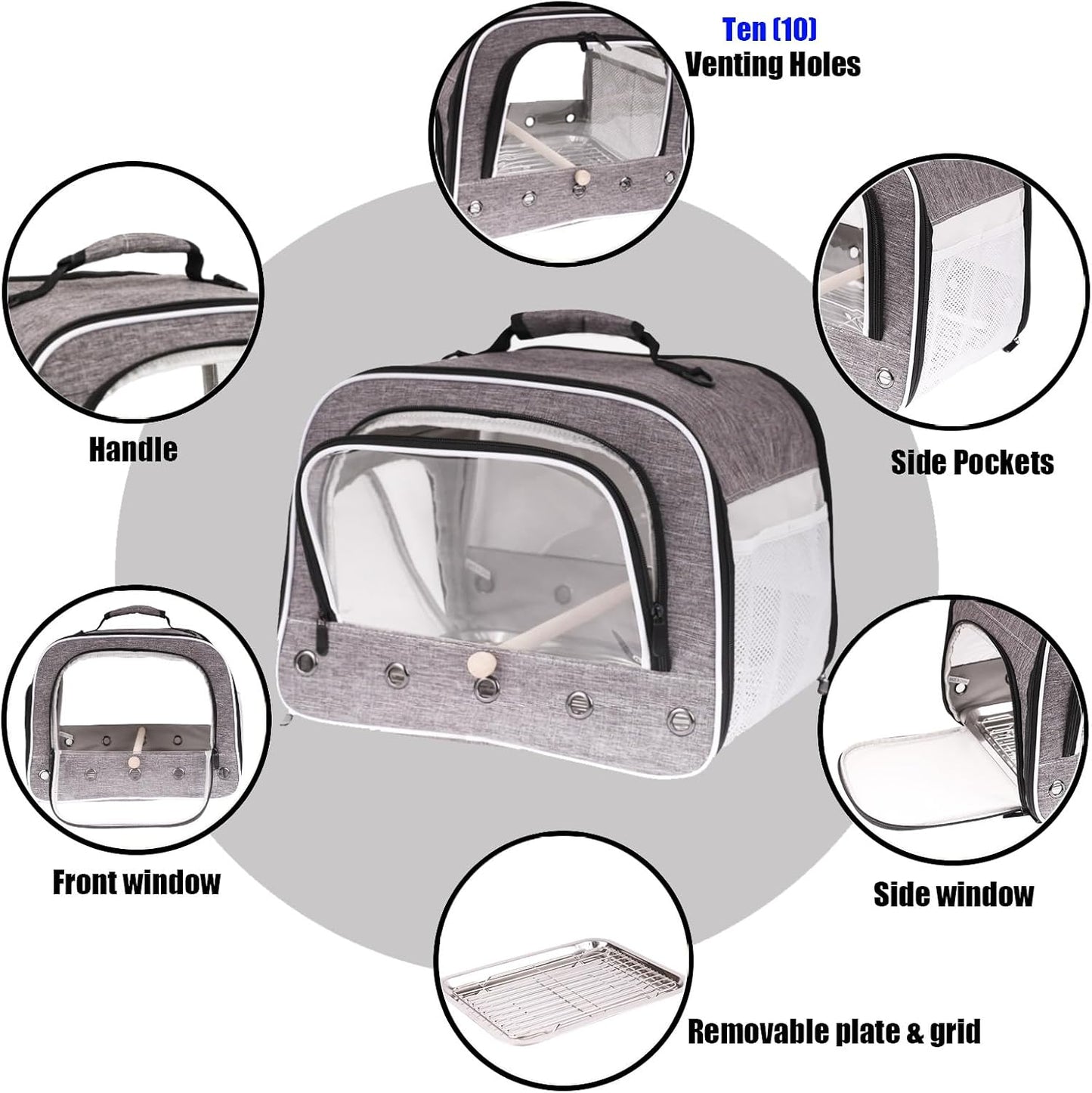 Bird Carry Carrier to Transport Large Size Parrot, Portable Bag with Metal Tray and Grid for Medium and Large Birds Like African Grey, Long Tail Cockatiel and Parrot