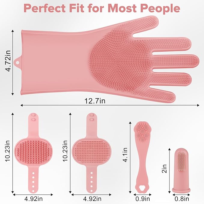 6PCS Pet Grooming Kit for Dogs,Cats and Horses | Dog Washing Gloves | Dog Bath Brush | Dog Bath Gloves | Dog Shampoo Brush | Pet Grooming Gloves | Dog Bath Supplies (Light Pink)