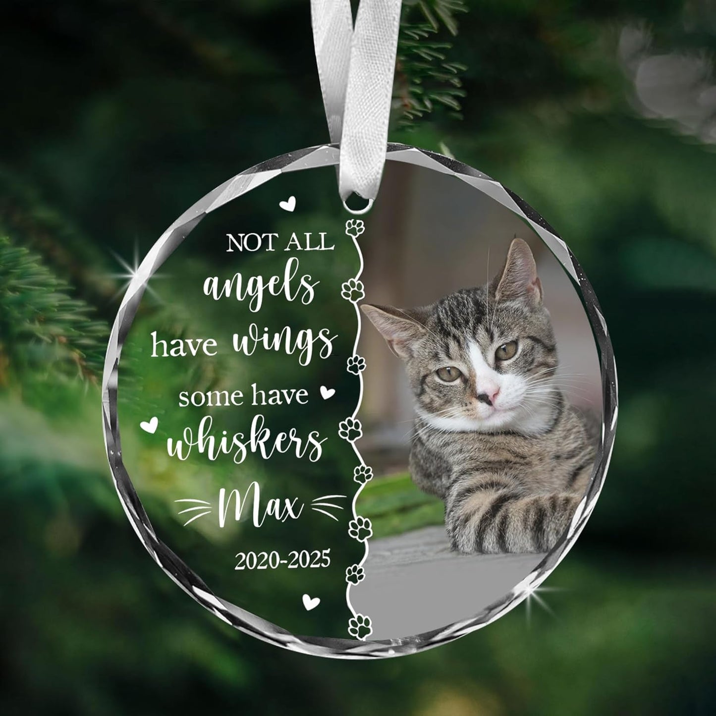 Personalized Cat Memorial Ornament, Pet Loss Remembrance Gift for Cat Lovers, Christmas Keepsake from Pet Owner – Not All Angels Have Wings, Some Have Whiskers