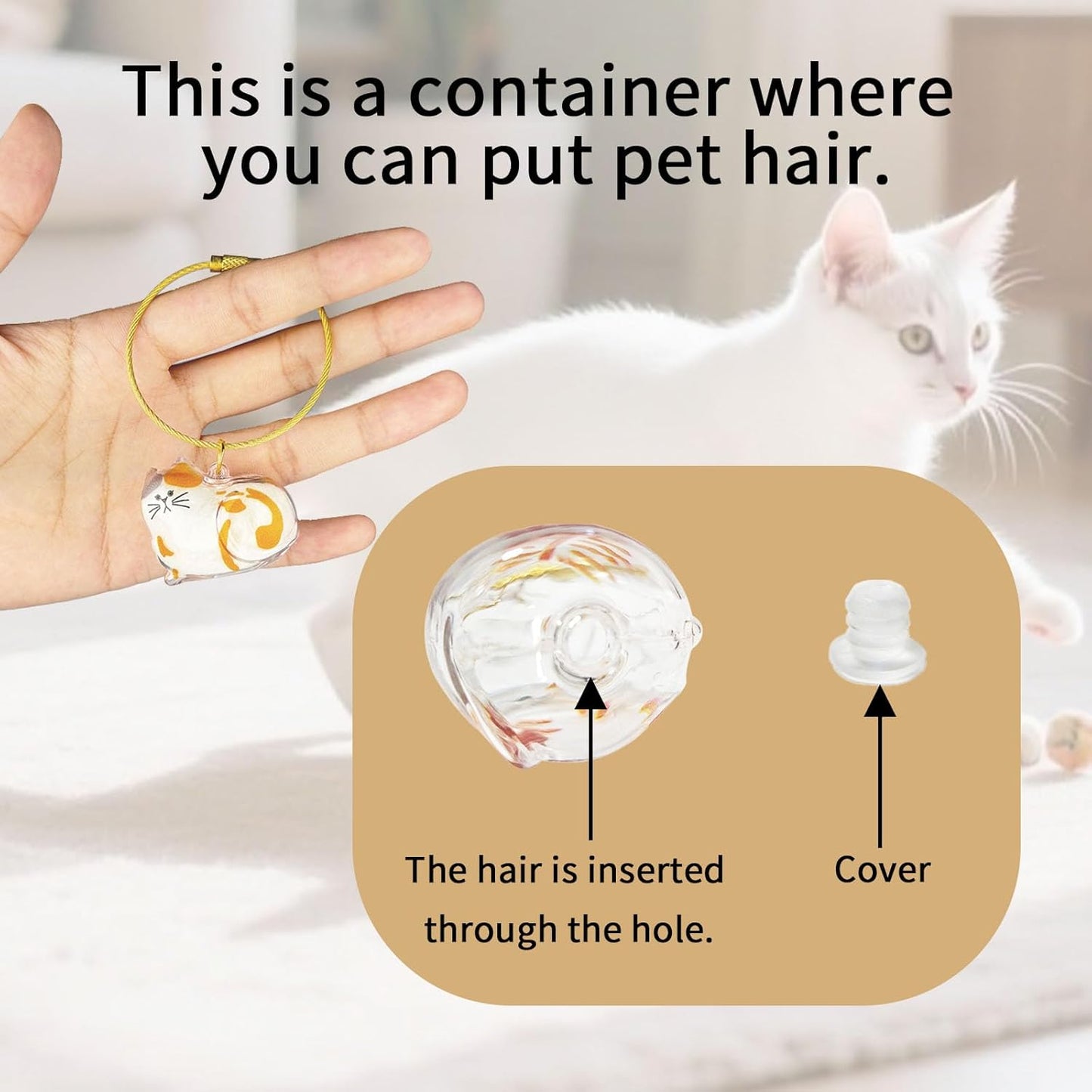 Cat Hair Keychain, 2Pcs Cat Hair Storage Bottle，Pet Fur Keepsake,Pet Hair Storage/Memorial Keychain,Cute Pet Memorial Gifts,[C Model]