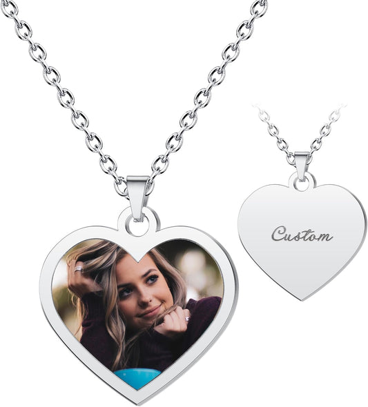 CharmSStory Personalized Photo Necklaces Custom Engraved Name Necklace Memory Keepsake Picture Necklace Pendant Customized Gifts for Women Men