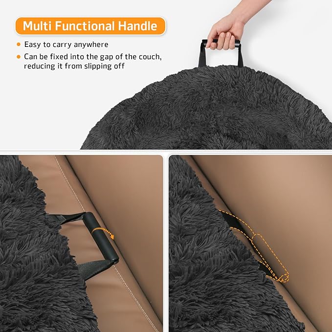 Calming Dog Bed Fluffy Plush Dog Mat for Furniture Protector with Removable Washable Cover for Large Medium Small Dogs and Cats (Small(35x31x5), Dark Grey)