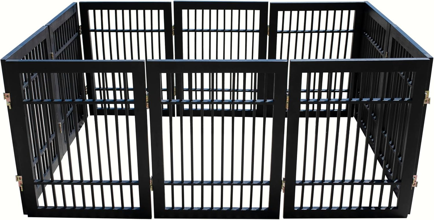 Pet Dog Gate Strong and Durable Freestanding Folding Acacia Hardwood Portable Wooden Fence Indoors or Outdoors by Urnporium (Black Pet Gate, 10 Panel 24" Tall)