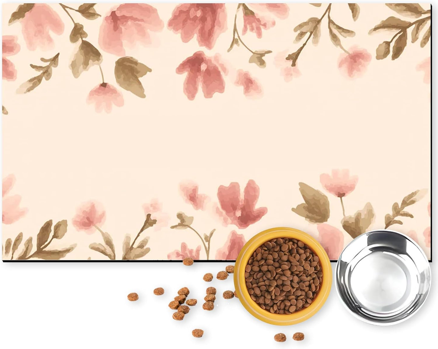 Pet Feeding Mat for Dogs and Cats - Super Absorbent Anti-Slip Bowl Pad, Eco-Friendly Washable Mat to Prevent Spills and Mess Flower Mat 12"x20"