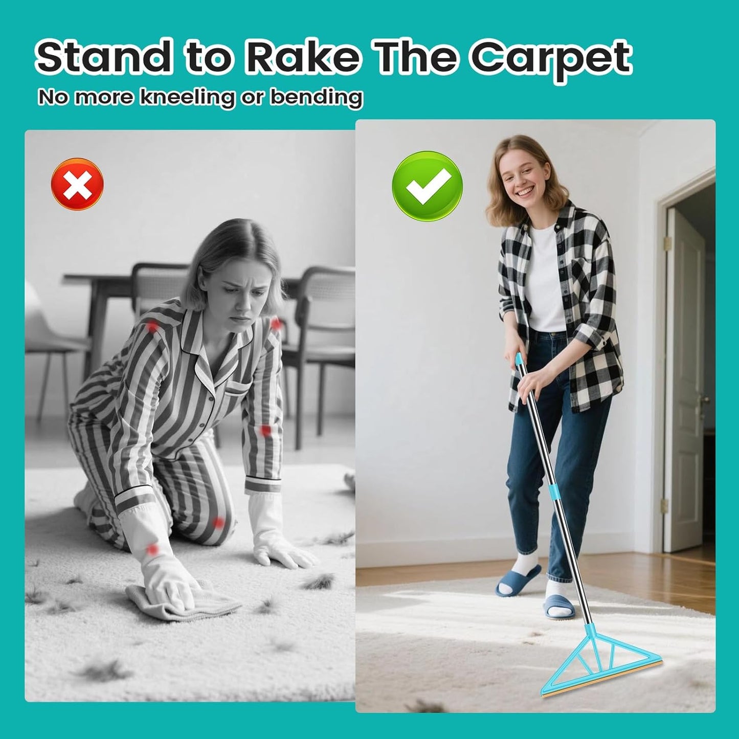 Carpet Rake for Pet Hair Removal,Reusable Pet Hair Remover, 55”Adjustable Long Handle Carpet Rake Pet Hair Remover,Dog Hair Rake,Cat Fur Brush,Lint Remover Scraper for Carpets,Rugs,Mats,Couch