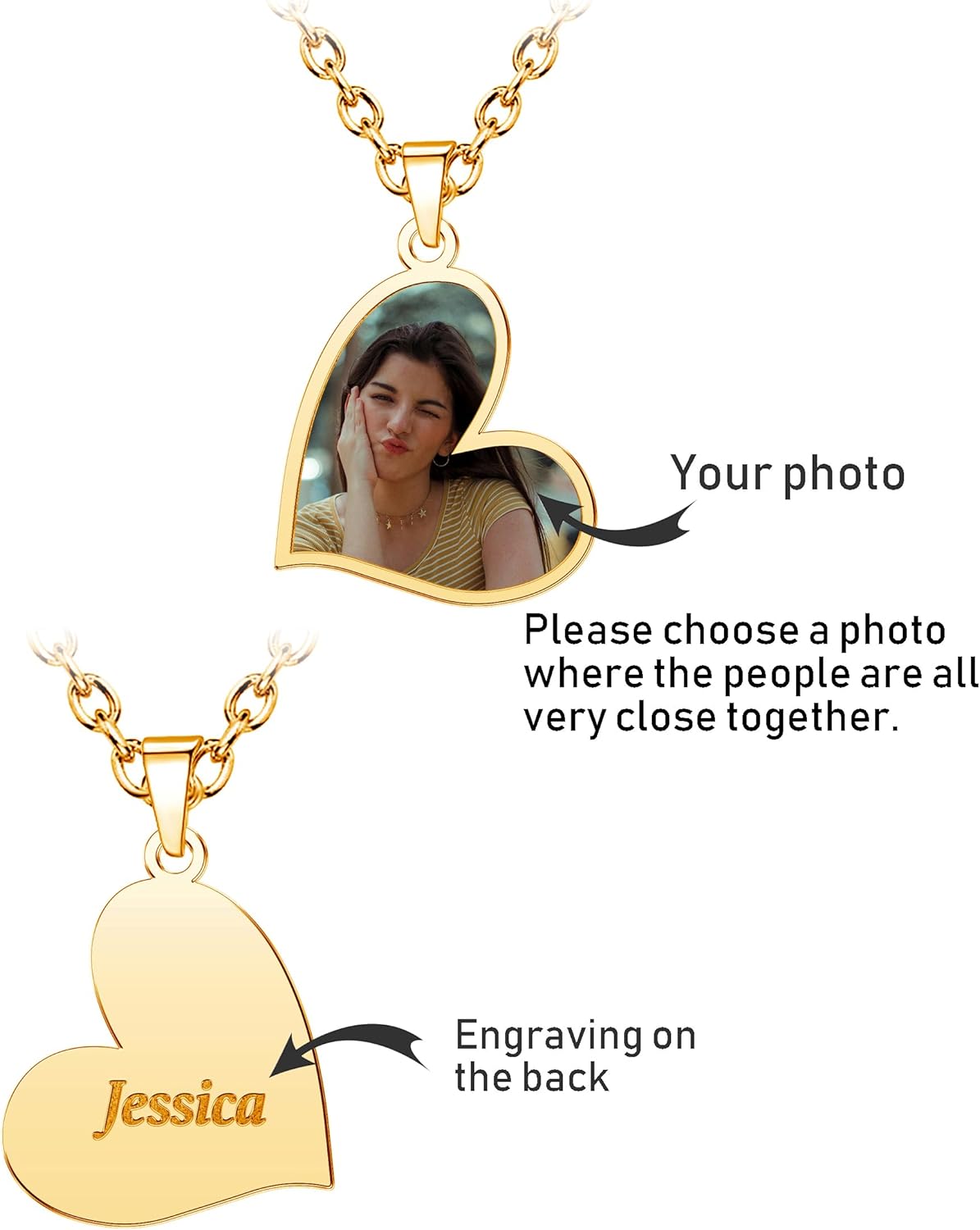 CharmSStory Personalized Photo Necklaces Custom Engraved Name Necklace Memory Keepsake Picture Necklace Pendant Customized Gifts for Women Men
