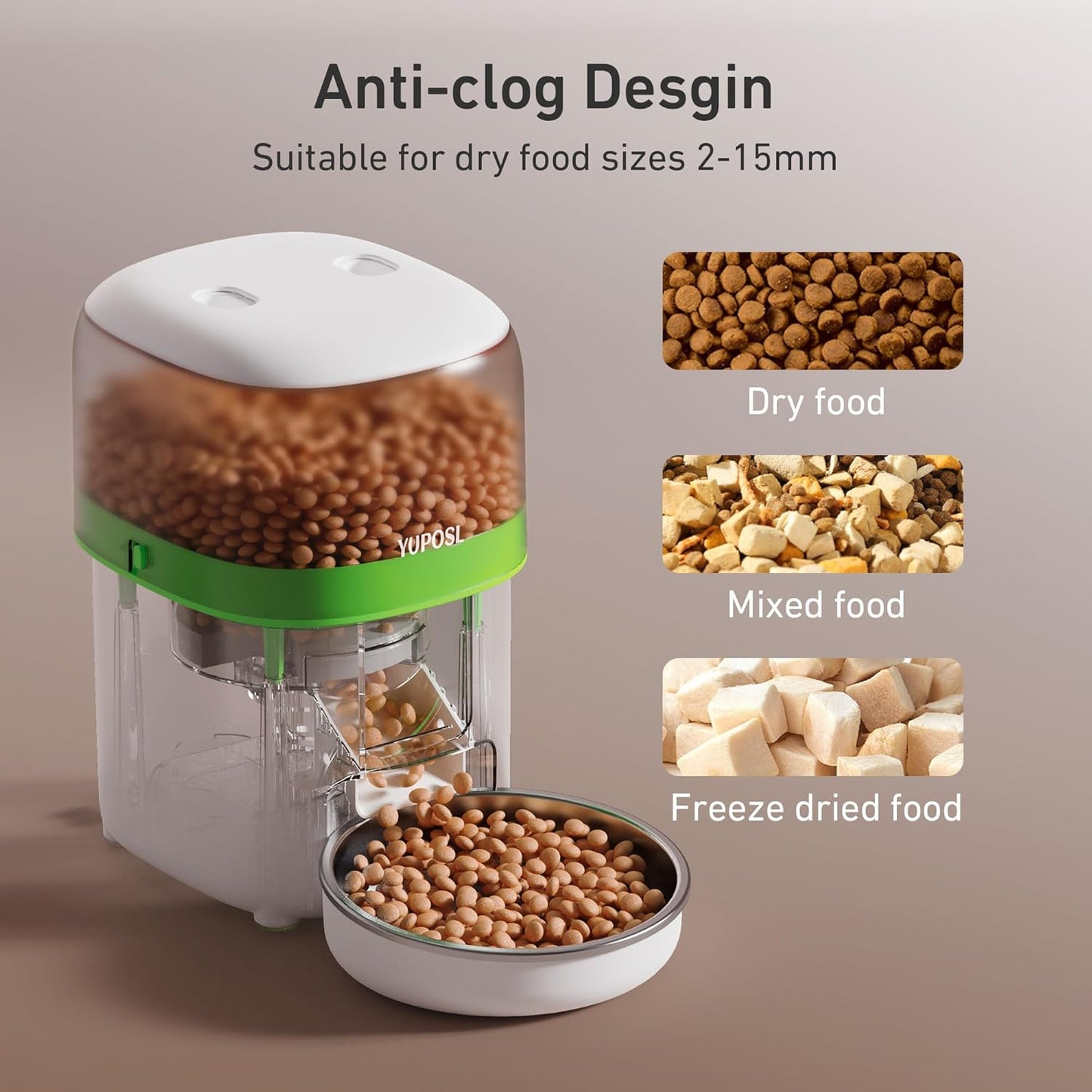 Automatic Cat Feeder - 2L Cat Food Dispenser, Timed Auto Pet Feeder with 180-day Battery Life, 1-6 Meals Per Day, 1-16 Portion, Desiccant Bag Keeps Dry Food Fresh, Also for Small Dogs