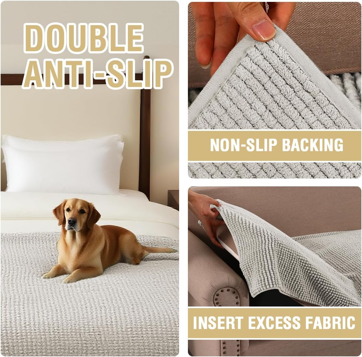 H.VERSAILTEX Plush Chenille Couch Cover for Dogs Pets Blanket for Bed Anti-Slip Soft and Durable Furniture Protector for Small Medium Large Cats Washable (52" x 82", Oatmeal)