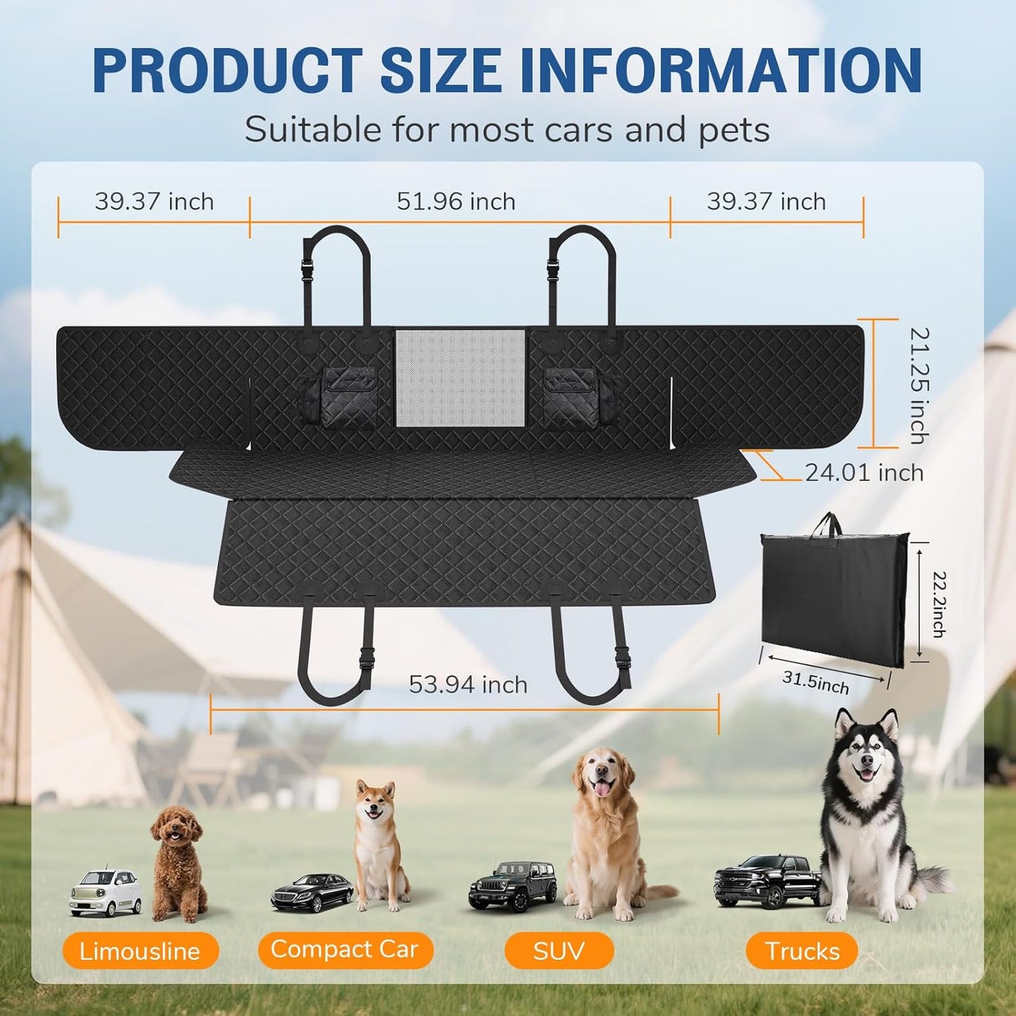 Dog Car Seat Cover for Back Seat：Waterproof Back Seat Extender for Dogs - Hard Bottom Car Seat Cover for Dogs with Door Protectors - Dog Car Seat for Traveling and Camping with Pets