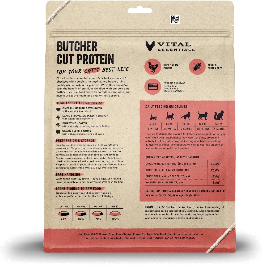 Vital Essentials Freeze Dried Raw Cat Food, Chicken Mini Patties Entree, 15 oz