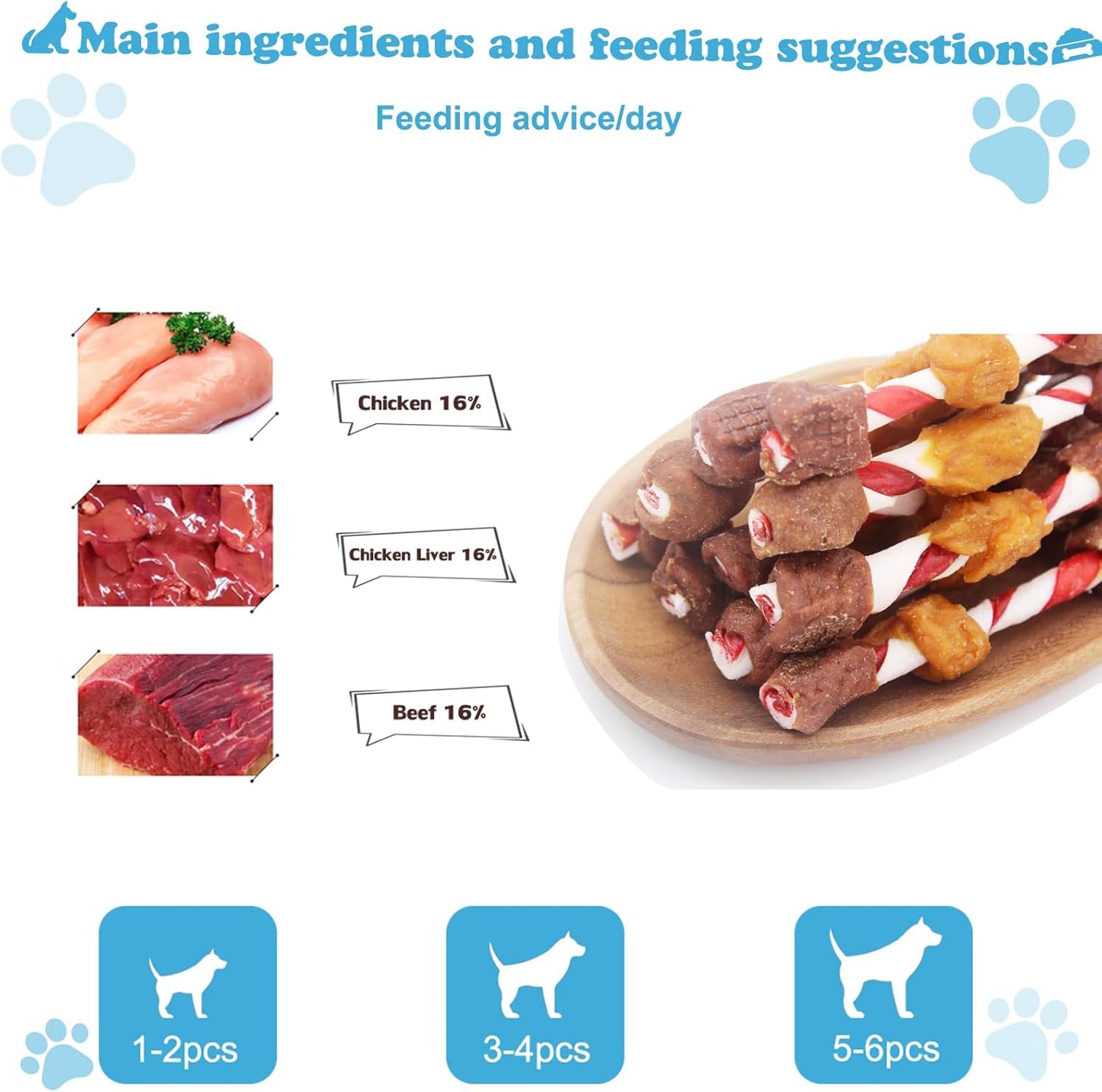 Dog Treats Training Snacks Triple Flavored Rawhide Dog Kabobs 1lb/454g