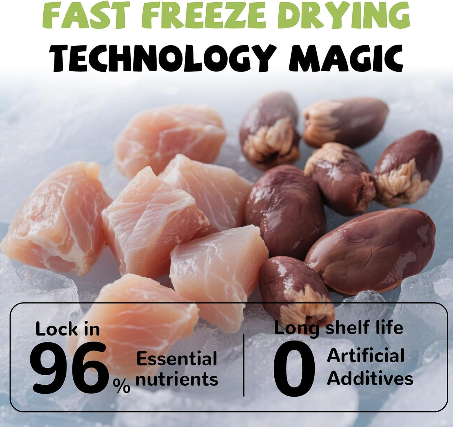 Freeze Dried Dog Treats,Chicken Breast&Organs Recipe Raw Dog Food Topper, High Protein Freeze-Dried Food for Cats, Rawhide Free, Gluten&Grain Free, 5.3oz