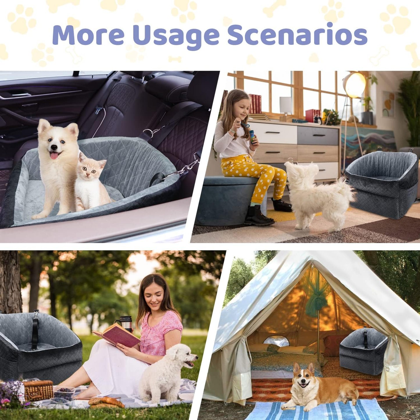 Dog Car Seat for Small/Medium Dogs, Upgrade Dog Booster Seat,Detachable and Washable Pet Car Seats with Thick Cushion Safety Leash and Storage Pockets(Black/Grey)