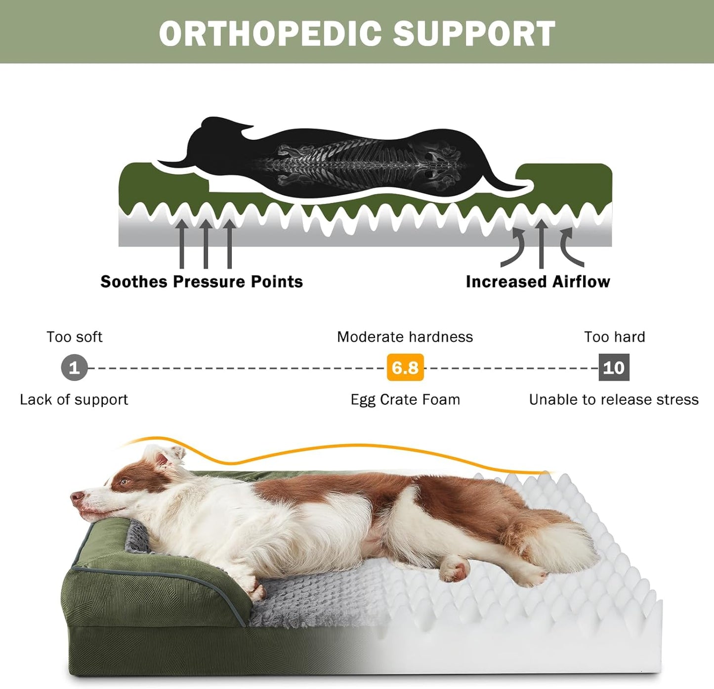 INVENHO Orthopedic Dog Bed for Extra Large Dogs, XXL Egg-Crate Foam Dog Couch with Washable Removable Cover, Waterproof Lining and Nonskid Bottom