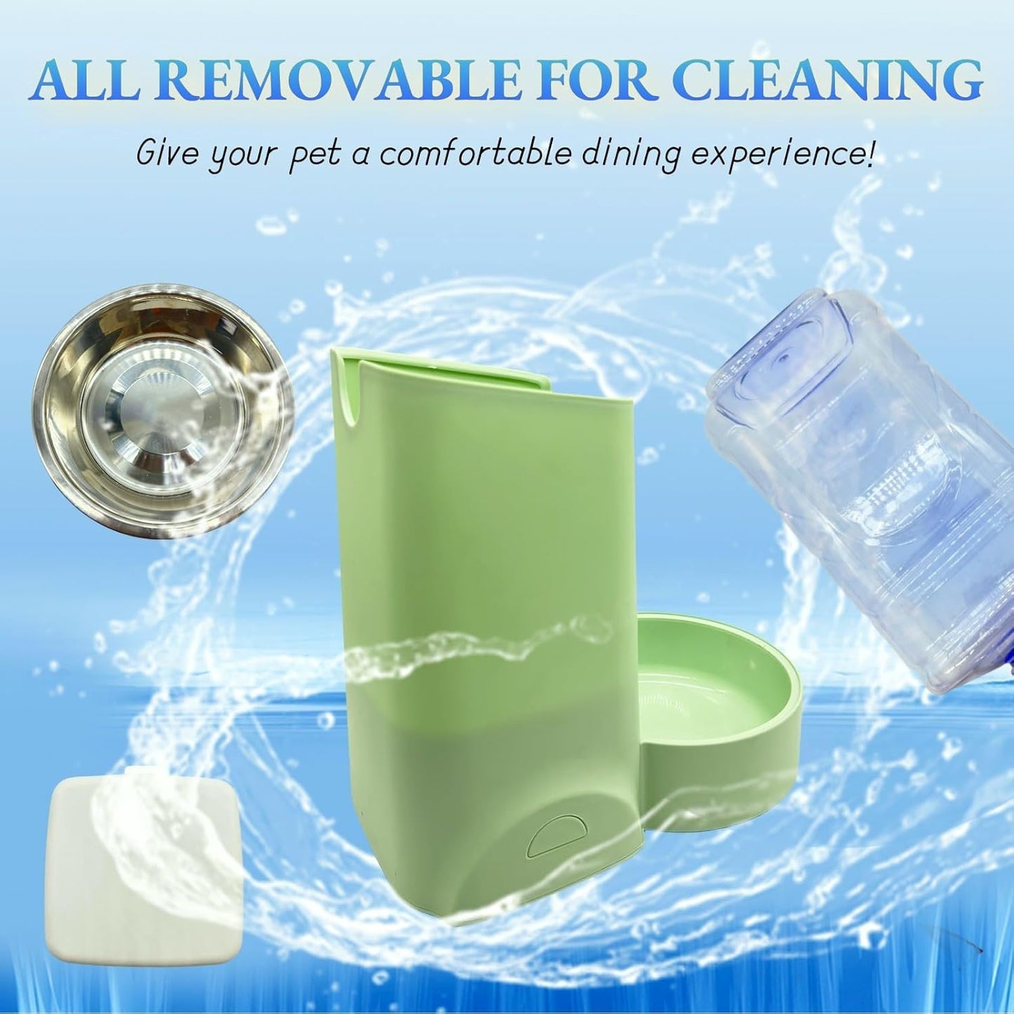 Hamiledyi Gravity Dog Feeder 2.8L Pets Automatic Food Dispenser with Stainless Steel Bowl for Puppy Cat Rabbit Large Capacity (Light Green)