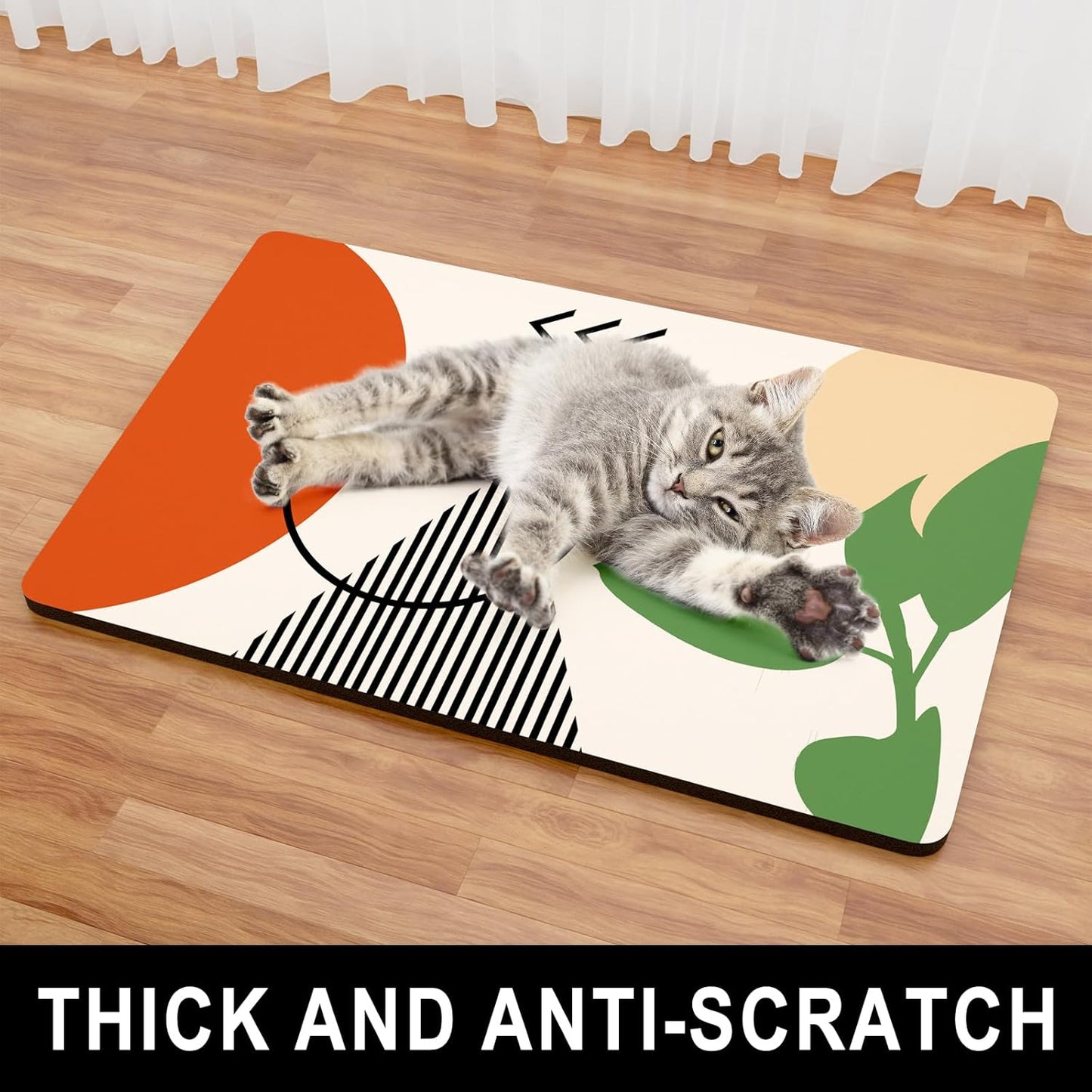 Dog Food Mat, 12" x 19" Absorbent Dog Cat Bowl Mat for Food and Water, Cute Anti-Slip Rubber Pet Feeding Rug Protect Floors, Placemat for Feeding & Watering Supplies, Modern Abstract Art