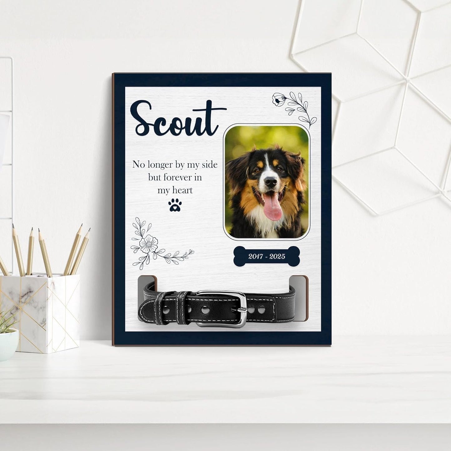 Custom Dog Sympathy Gift with Collar Display and Photo – Personalized Dog Memorial Collar Frame, Pet Collar Holder Keepsake, Dog Loss Sympathy Gift for Dog Lovers