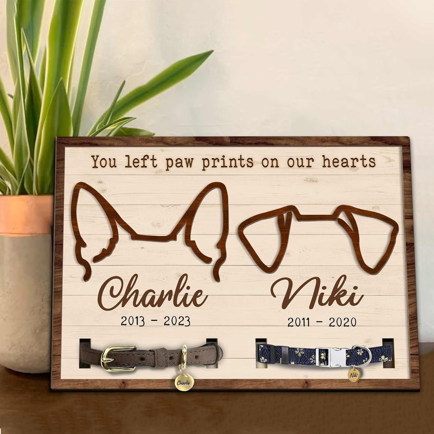Custom Pet Memorial Frame with Dog Ear Silhouettes and Collar Holder – Personalized Dog Loss Gift, Pet Remembrance Wall Sign, Sympathy Gift for Pet Lovers
