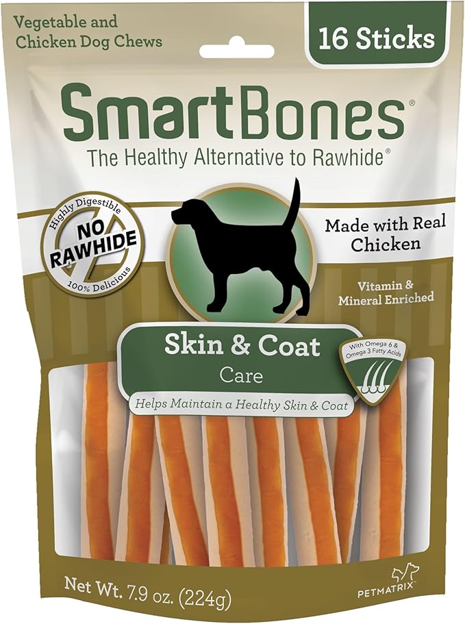 SmartBones Skin And Coat Care Sticks 16 Count, Rawhide-Free Chews For Dogs, With Omega Fatty Acids