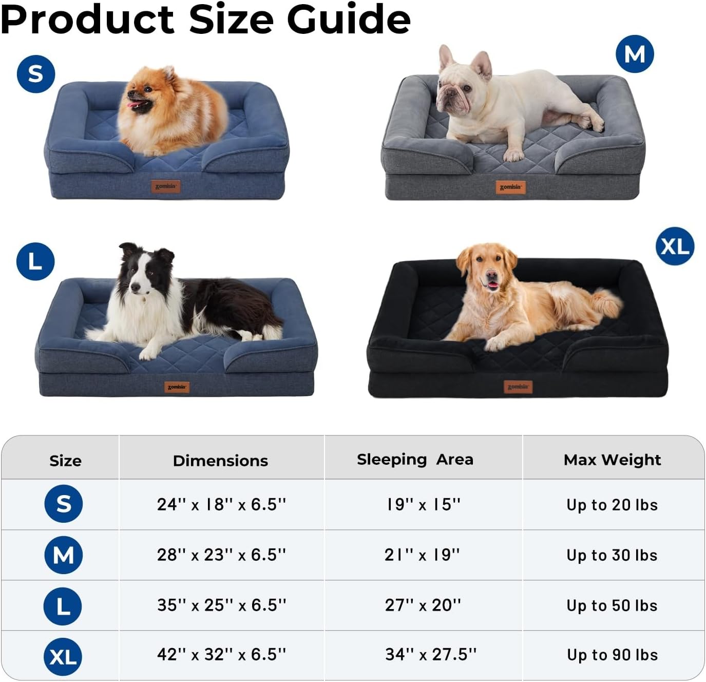 Orthopedic Dog Bed for Extra Large Dogs, Washable XL Dog Sofa Beds with Bolsters, Memory Foam XLarge Pet Bed with Removable Waterproof Cover & Nonskid Bottom, Grey