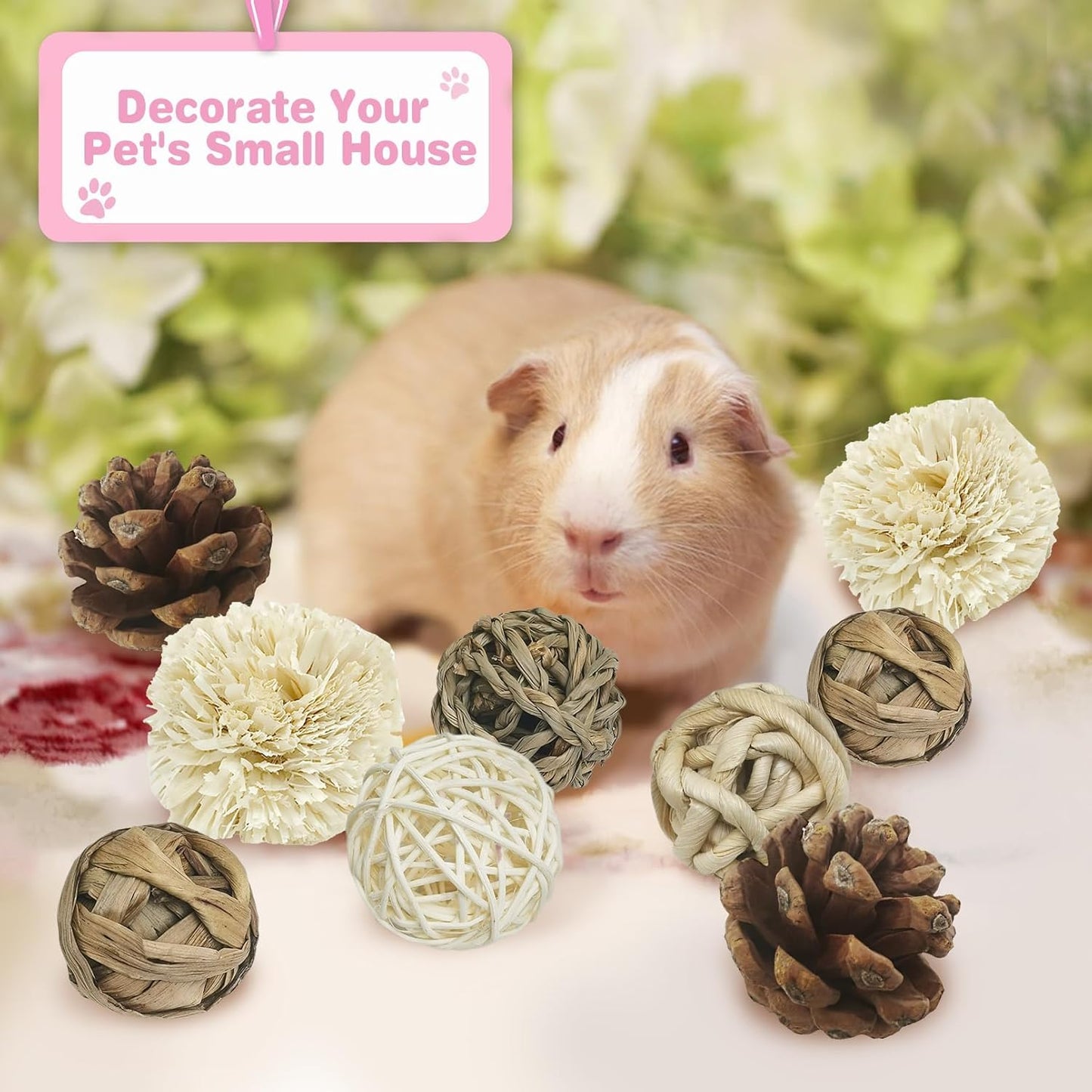 kathson 12 Pack Natural Bunny Chew Balls Small Animal Activity Toys Rabbit Play Ball Rolling Toy Gnawing Treats Timothy Grass Balls for Guinea Pigs Chinchilla Pet Cage Entertainment