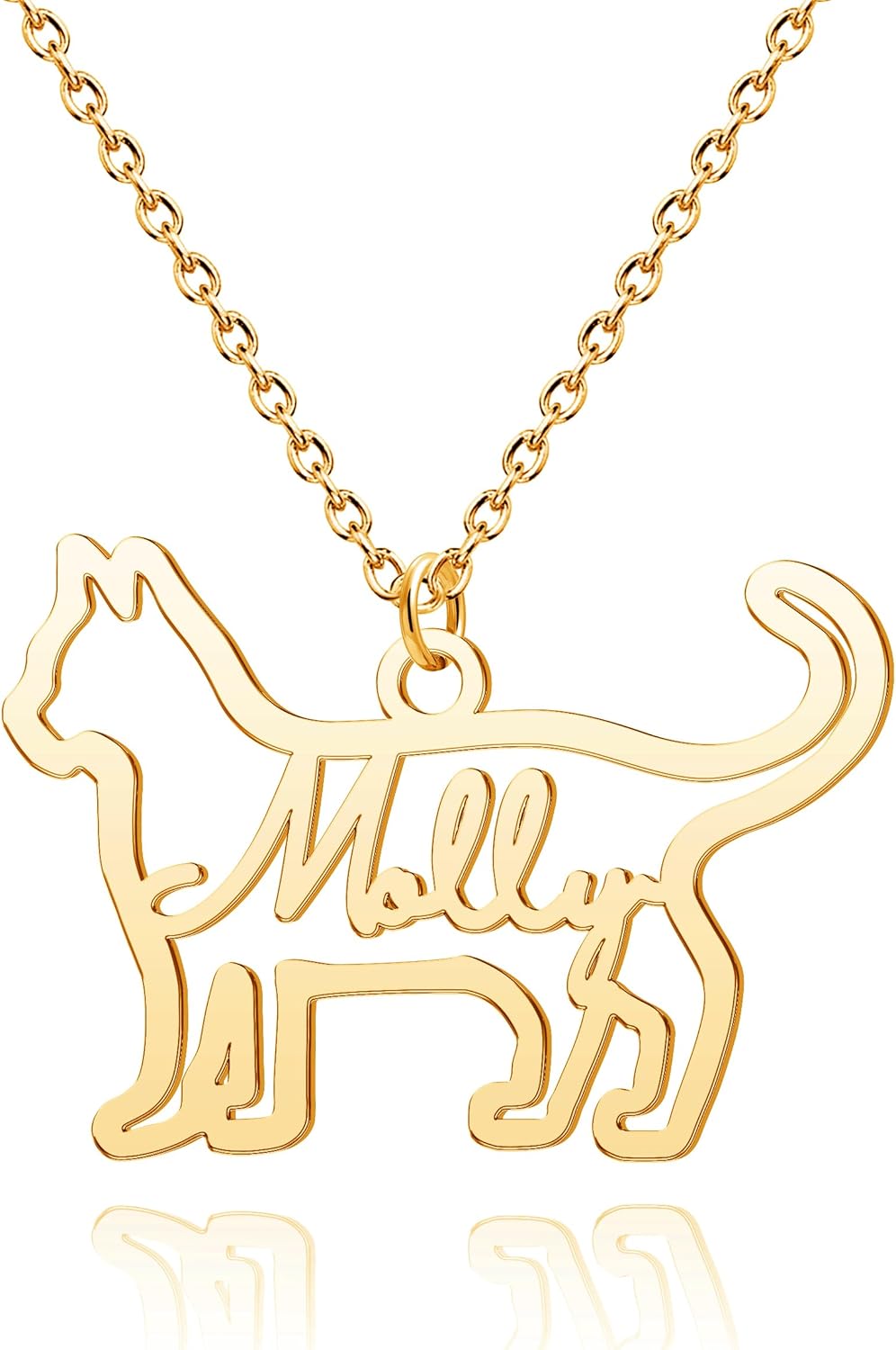 CoolJewelry Custom Dog Breeds Portrait Cat Pet Memorial Name Necklace Dainty Animal Pendant Chain Personalized Jewelry Remembrance Gifts for Dog Lover Women Girls