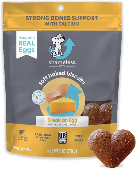 Shameless Pets Soft-Baked Dog Treats, Break an Egg - Natural & Healthy Dog Chews for Strong Bones Support with Calcium - Dog Biscuits Baked & Made in USA, Free from Grain, Corn & Soy - 1-Pack