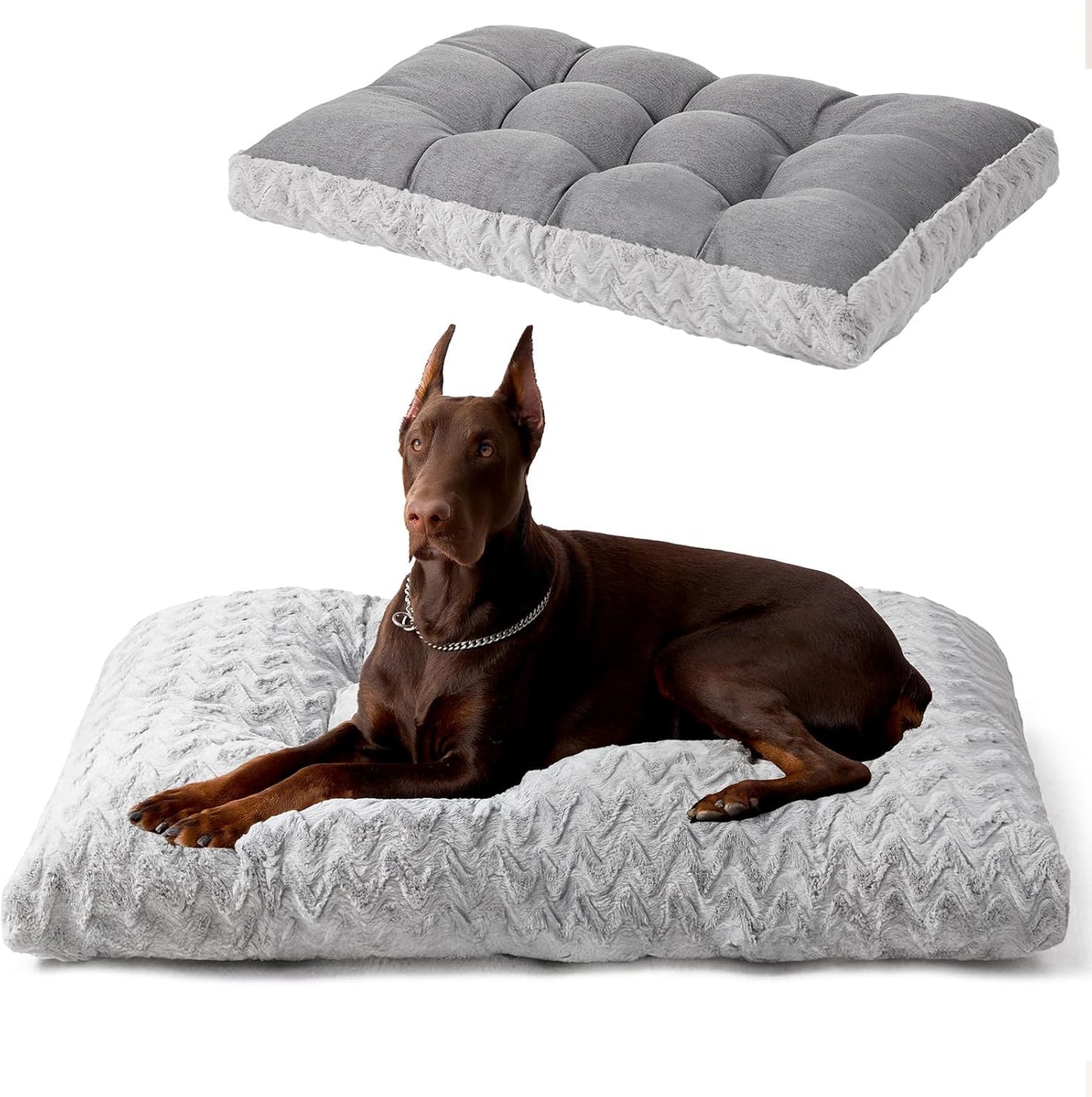 EHEYCIGA Reversible Dog Crate Bed Washable, Comfort Fluffy Plush Dog Kennel Pad for Gaint Dogs, Deluxe Machine Washable XXL Pet Sleeping Mats, 47" x 29"x 4", Grey