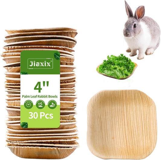 30 Pcs Disposable Palm Leaf Bowl 4" Square Bowls for Rabbits,Chewable Dish for Rabbits,Bunnies,Hamsters,Parrot