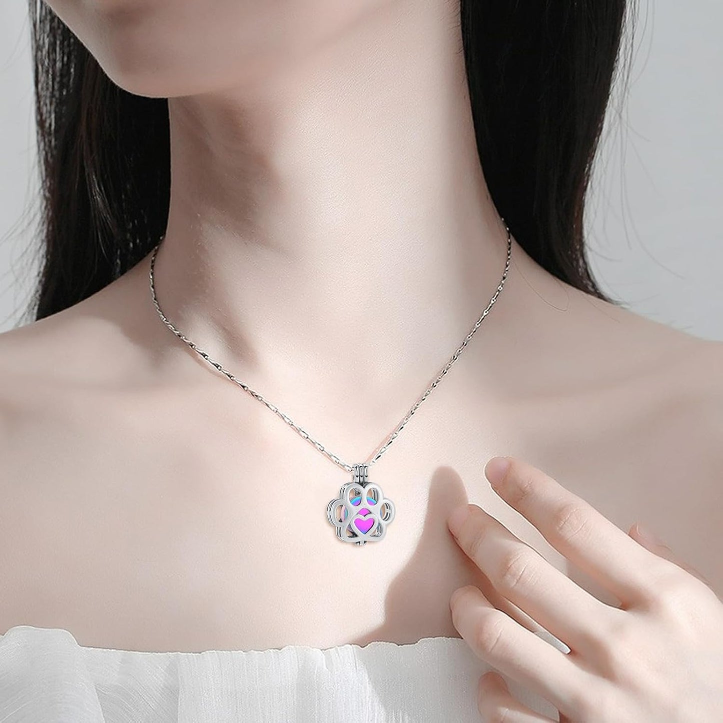 Imrsanl Pet Ashes Necklace Cremation Jewelry for Cat Dog Ashes Pendant Paw Print Urn Necklace for Women Men Keepsake Jewelry for Memorial Locket