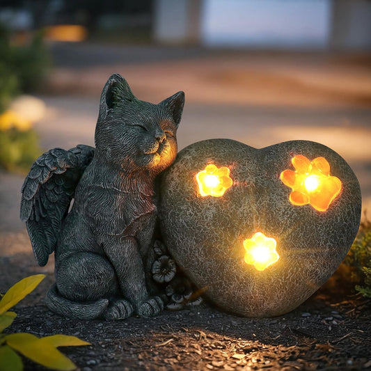 Pet Memorial Stone Marker for Cat Garden Stone, Solar Cat Grave Marker Stone Headstone Tombstone, Cat Sympathy Gifts Loss of Cat Memorial Outdoor