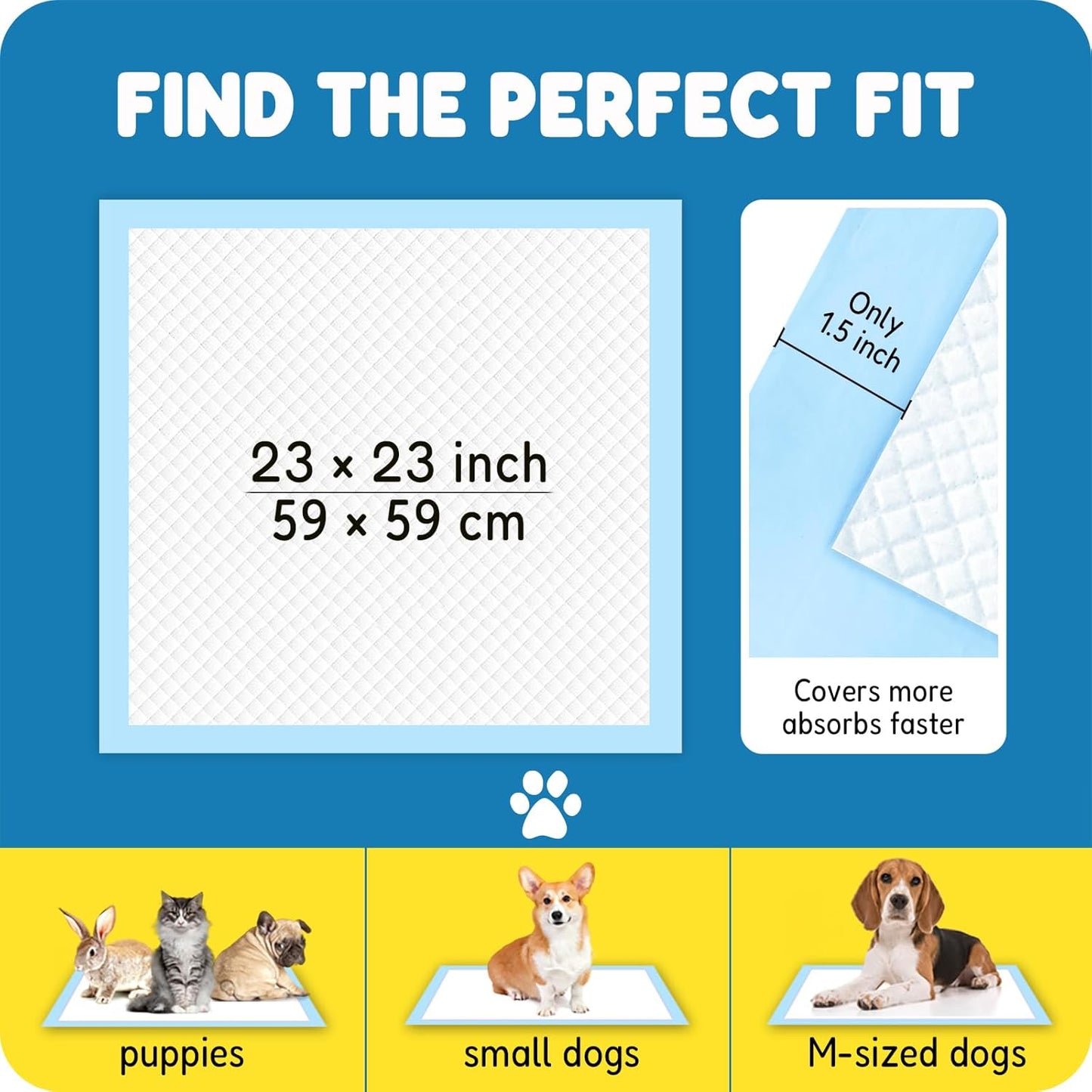 MoMoCo Puppy Pads 23"x23", 100 Count – Super Absorbent, Leak-Proof Potty Pads for Small Dogs & Puppies, Quick-Dry & Disposable