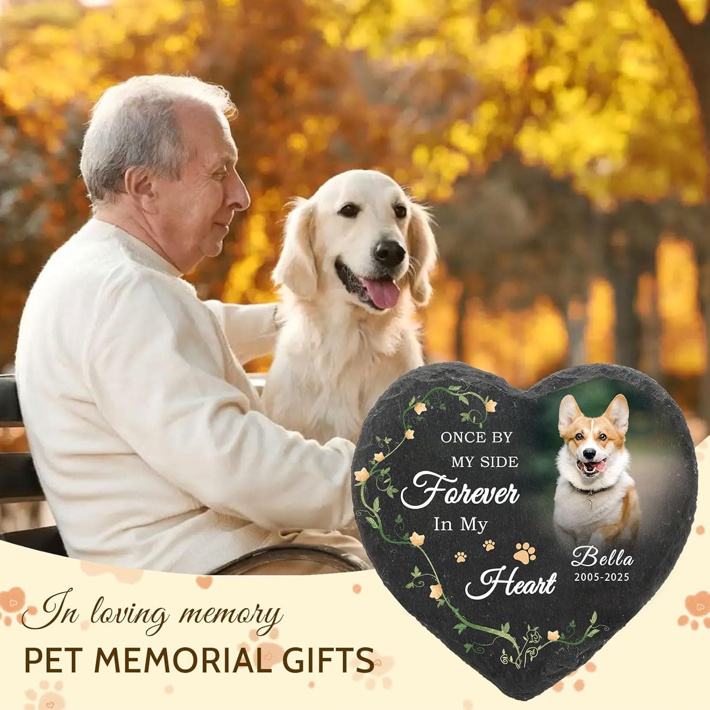 Dog Memorial Gifts for Loss of Dog Cat,Personalized Pet Memorial Stone with Photo Name,Custom Pet Remembrance Gifts,Cat Memorial Sympathy Gift,Dog Passing Away Gifts,Memorial Plaques for Dogs