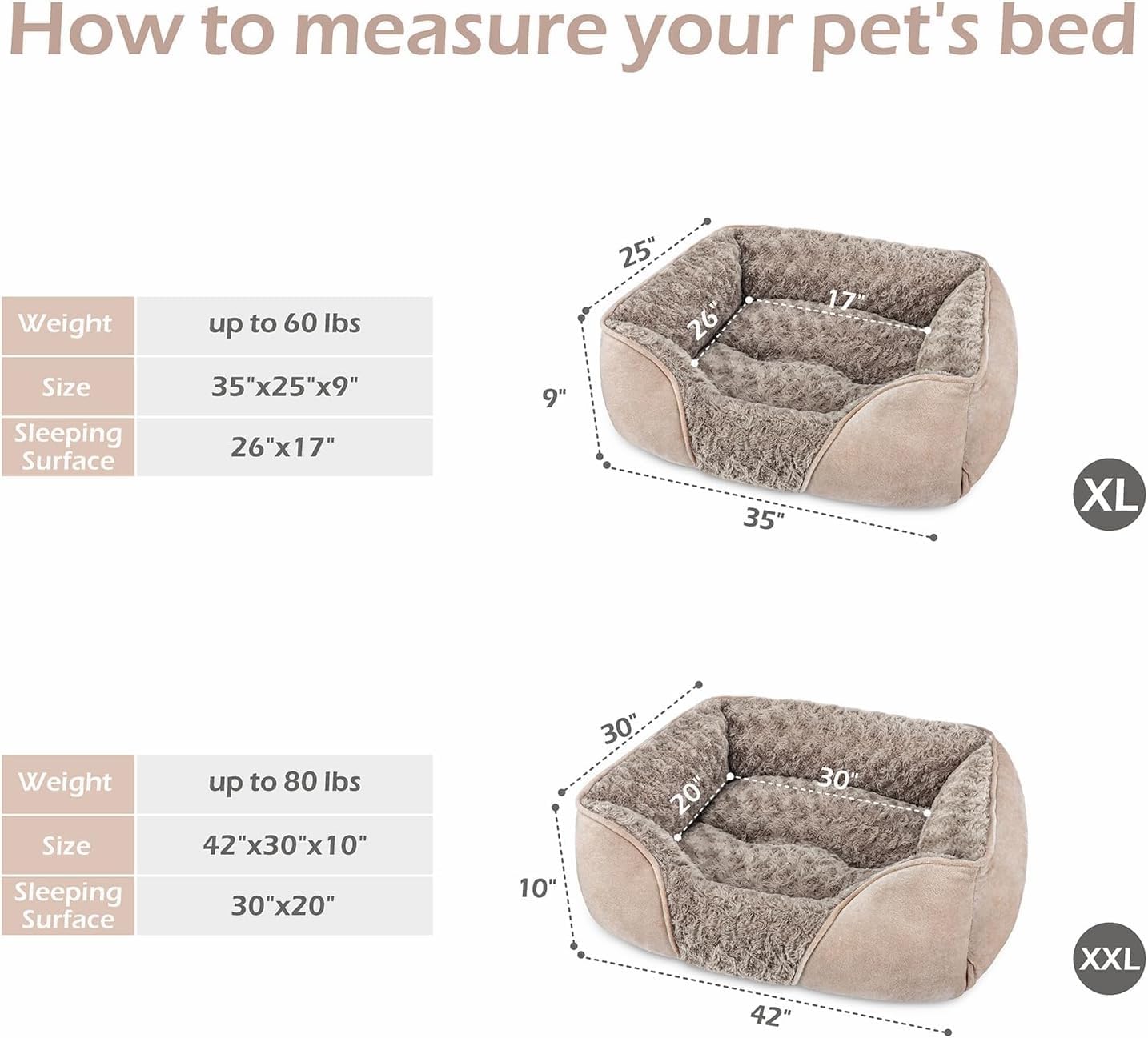 INVENHO XX-Large Dog Bed for Large, Medium, Small Dogs - Rectangle, Washable, Orthopedic, Soft, Calming, Durable Pet Cuddler with Anti-Slip Bottom - XXL (42"x30"x10")