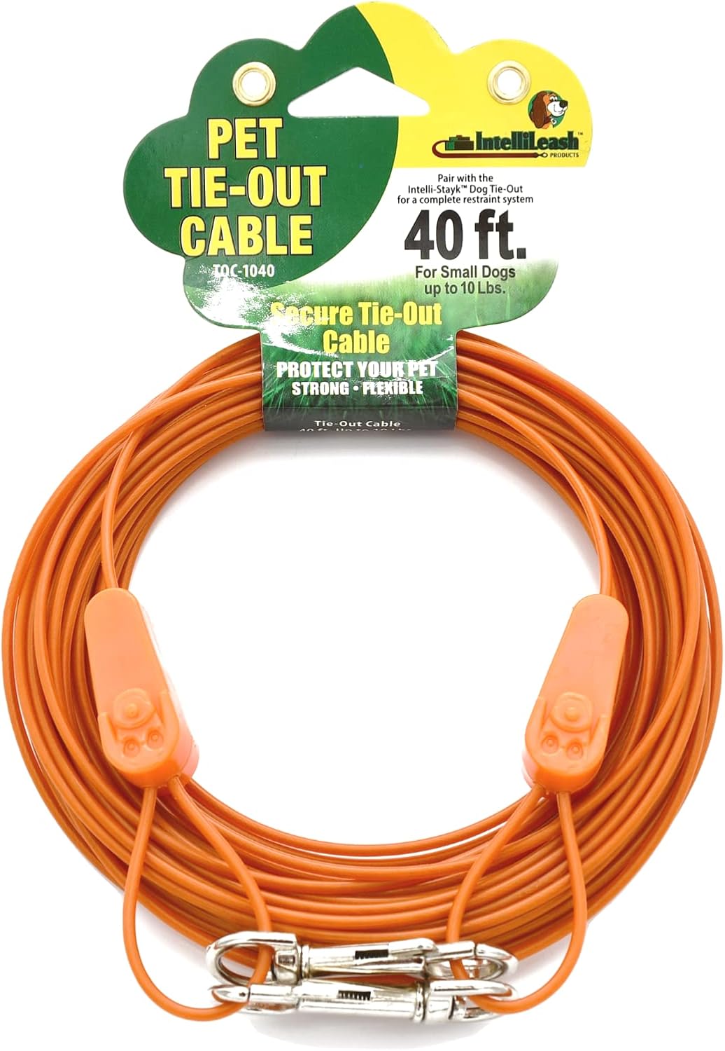 IntelliLeash 40FT Tie-Out Cables for Dogs - Strong, Safe, and Durable Dog Tie-Outs for Small Dogs up to 10 Pounds - Weather and Wear Resistant Galvanized Aircraft Cable for Outside Use