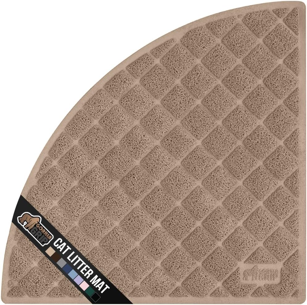 GORILLA GRIP Cat Litter Box Mat, 32x32, Water Resistant, US Designed Kitty Litter Trapping Mats, Easy to Clean, Scatter Control, Less Mess and Clean Floors, Kitten Supplies for Indoor Cats, Beige
