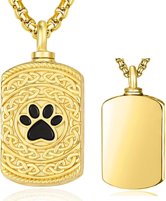 Pet Cremation Urn Necklace for Dog Cat Ashes 925 Sterling Silver Paw Print Keepsake Pendant Celtic Knot Memorial Jewelry for Women Men