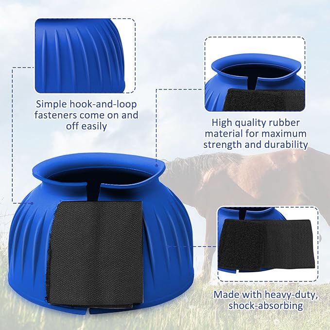 Abbylike Horse Bell Boots Protect Against Hoof Impact Trauma Rubber Bell Boots Horse Care for Turnout No Rub Design Comfort Quick Wrap Hook and Loop