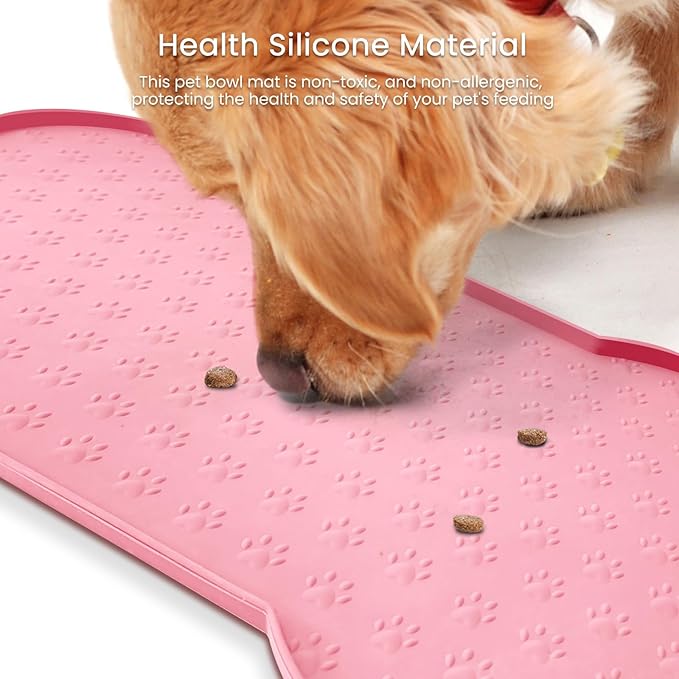 Dog Food Mat Anti-Slip Silicone Dog Bowl Mat Thicker Pet Placemat Waterproof Cat Feeder Pad with Raised Edge Puppy Kitten Feeding Mats Suitable Small Medium-Sized Dogs Cats Eating Tray