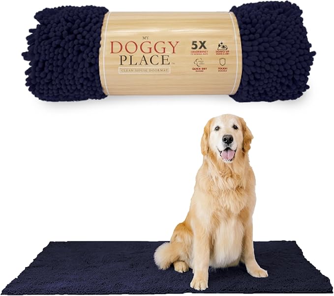 My Doggy Place Microfiber Dog Mat for Muddy Paws, 60" x 36" Navy Blue - Non-Slip, Absorbent and Quick-Drying Dog Paw Cleaning Mat, Washer and Dryer Safe - X-Large/Runner