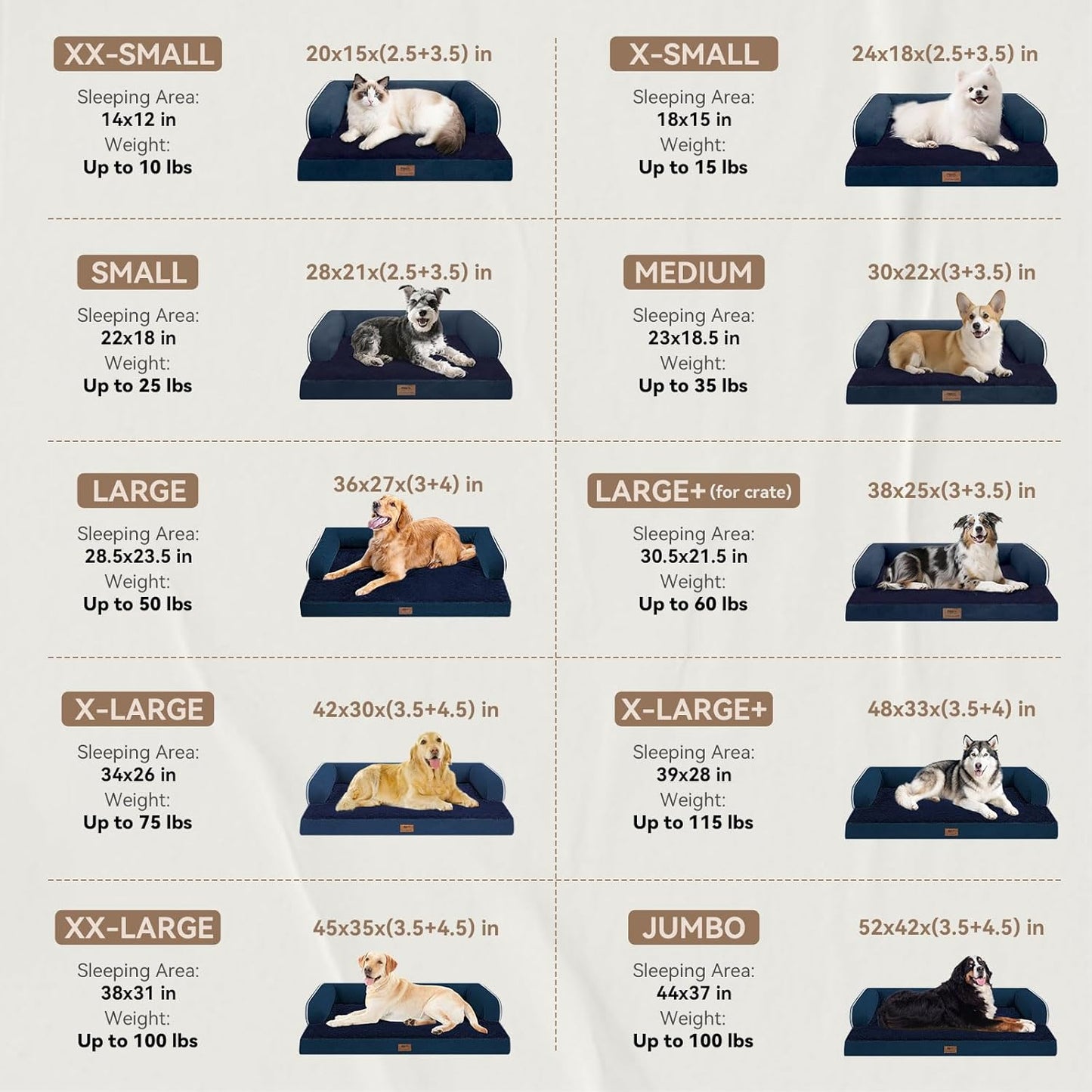 Orthopedic Large Dog Bed Washable: Orthopedic Dog beds for XXXLarge Size Dogs, Waterproof Washable Cover with Egg Foam Removable Bolster, Navy Blue Pet Beds for Large Dogs